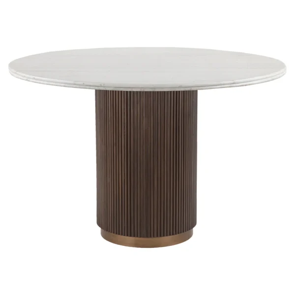 Koop de ronde eettafel bruin Mayfield 120Ø bij Hugo Wonen! Stijlvol marmer & metaal, perfect voor elke eetkamer.