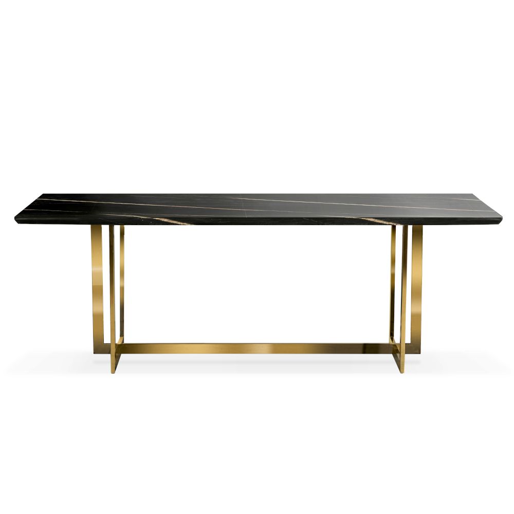 MARBLE tafel 220x100 zwart marmer / gouden poot