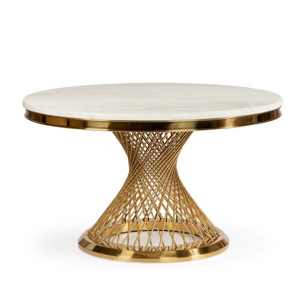 ROMANCE tafel, wit marmer/gouden poot