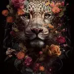 Glasschilderij 80x120cm Panter met oranje bloemen