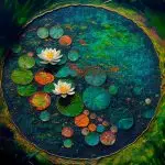 Glasschilderij 120x80cm Waterplanten in een cirkel