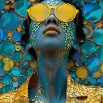 Glasschilderij 160x110cm Blauwe vrouw met gouden bril