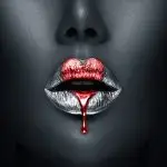 Glasschilderij 120x80cm Zilveren lippen met rood hart
