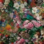 Glasschilderij 120x80cm Vogel met bloemen