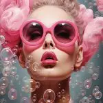 Glasschilderij 80x120cm Roze vrouw met luchtbellen