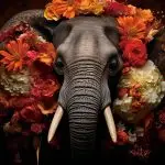 Glasschilderij 160x110cm Olifant met bloemen