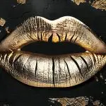 Glasschilderij 120x80cm Gouden lippen