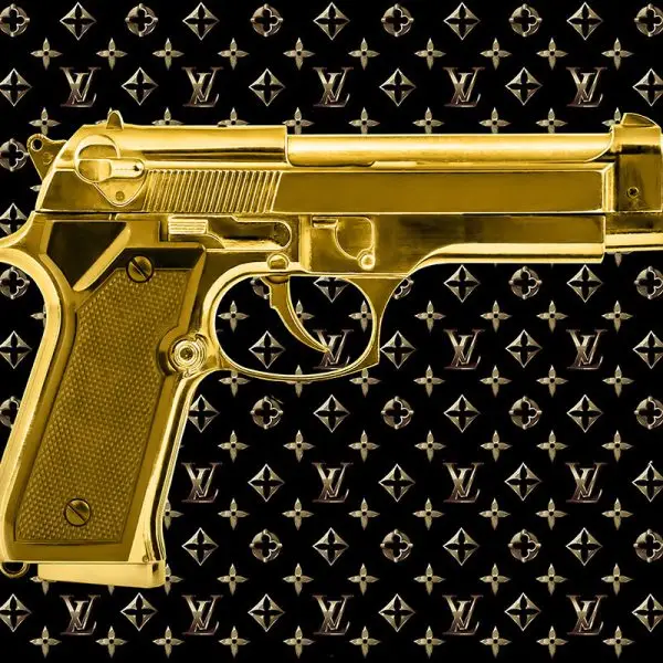 Glasschilderij 120x80cm Golden Gun