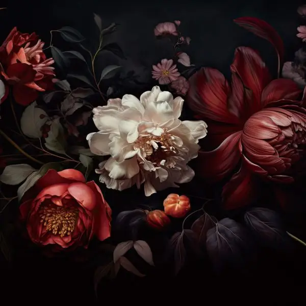 Glasschilderij 120x80cm Bloemen wit/rood