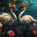 Glasschilderij 160x110cm Flamingo's met masker